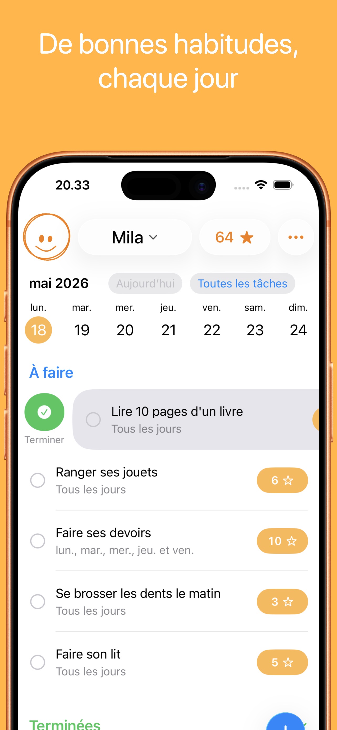Liste des tâches DailyHero en français